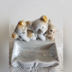 MC Ceramic Dogs Puppies Figural Ashtray Snuffer Japan